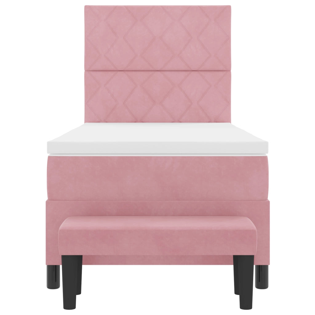 Letto a molle con materasso e panchina rosa 90x200 cm velluto