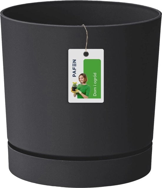 Vaso di fiori rotondo con sottopiede - 23,2 x 24 cm - Antracite