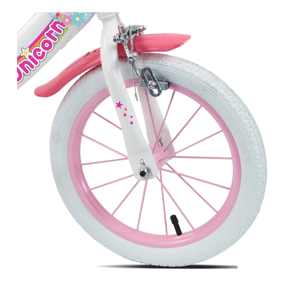 Bicicletta per Bambine 14" Unicorn Freni Caliper e Stabilizzatori in Acciaio Hi-Ten Rosa