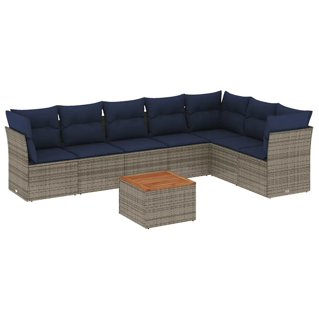 Set Divani da Giardino 8 pz con Cuscini Grigio in Polyrattan 3256012
