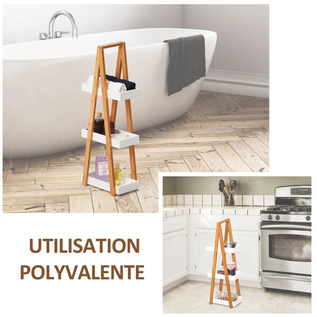 Etagere da Bagno in Bamb¨´ e Legno con 3 Cestini ¨C Zephmum ¨C 30x18x81 cm Bianco