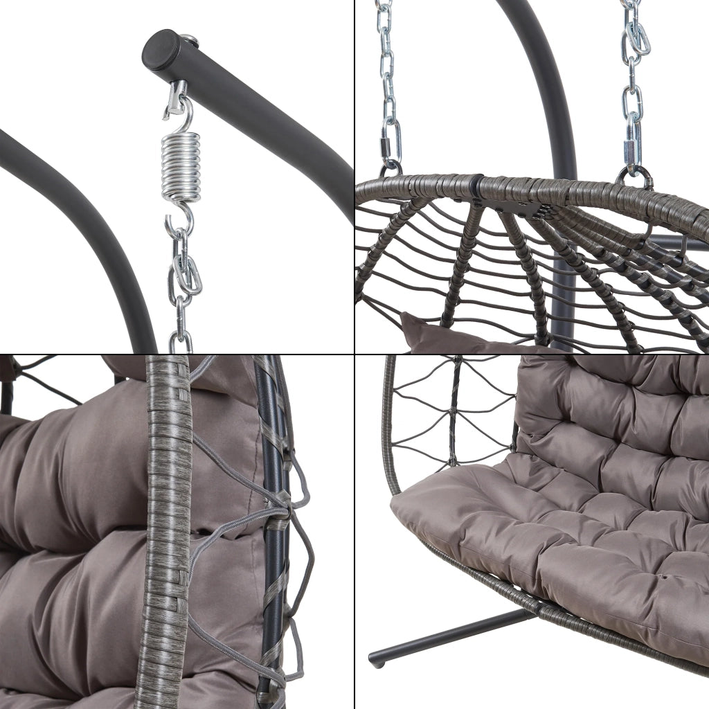 Poltrona sospesa a 2 posti con supporto 198 x 156 x 98 cm grigio 03_0009474
