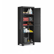 Armadio da esterno Terrebonne, Mobile outdoor, Mobiletto giardino multiuso, Contenitore per balcone o garage, Made in Italy, 65x45 h182 cm, Nero
