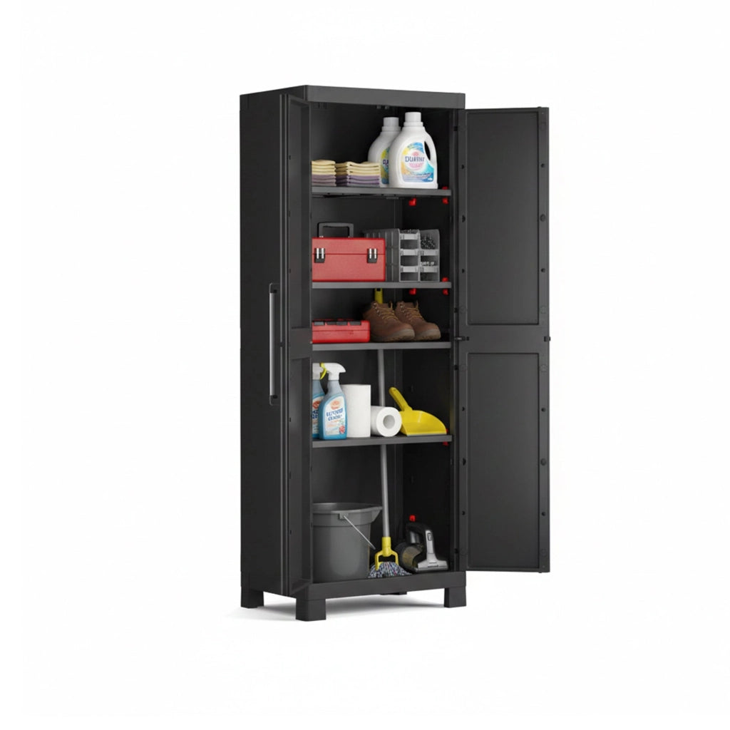Armadio da esterno Terrebonne, Mobile outdoor, Mobiletto giardino multiuso, Contenitore per balcone o garage, Made in Italy, 65x45 h182 cm, Nero