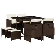 Set da Pranzo da Giardino 9pz | Set Salotto da Giardino con Cuscini Marrone in Polyrattan