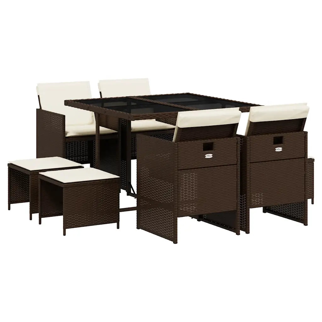 Set da Pranzo da Giardino 9pz | Set Salotto da Giardino con Cuscini Marrone in Polyrattan
