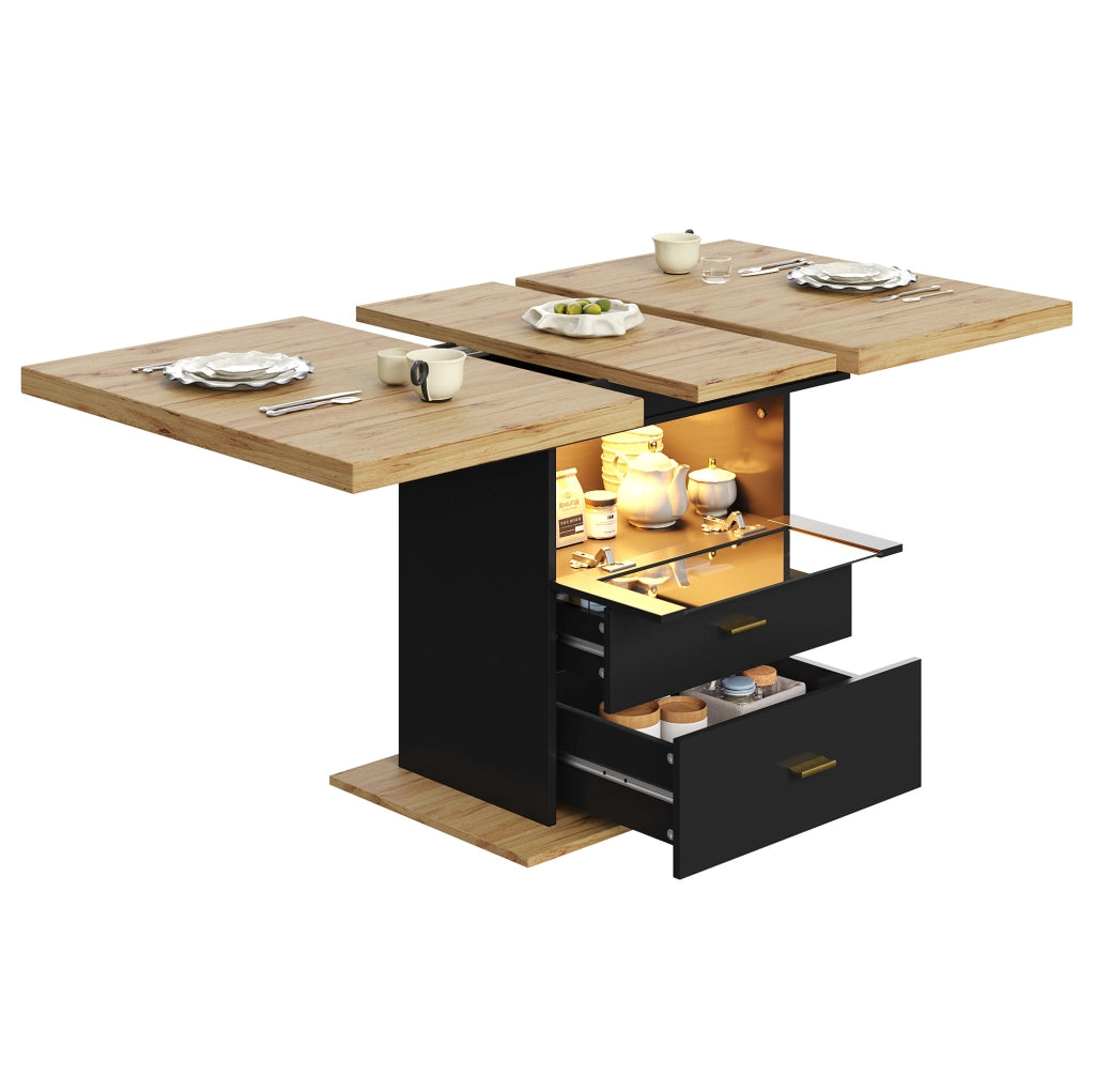 Tavolo da pranzo allungabile 110x80x75 cm con LED in MDF e metallo naturale