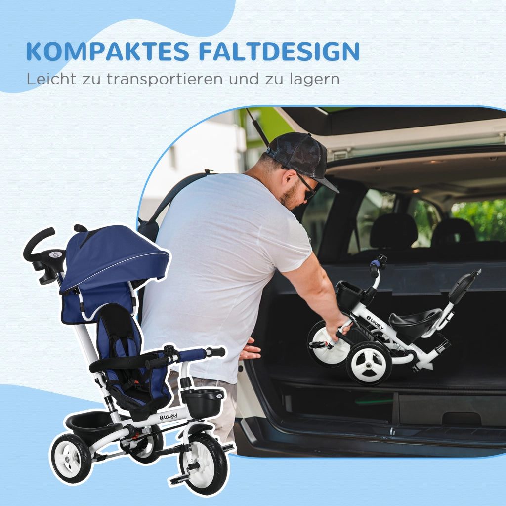 Triciclo per Bambini 6-in-1 con Spingi ¨C Zephmum ¨C Blu