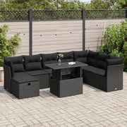 Set Divani da Giardino 9 pz con Cuscini Nero in Polyrattan 3327795