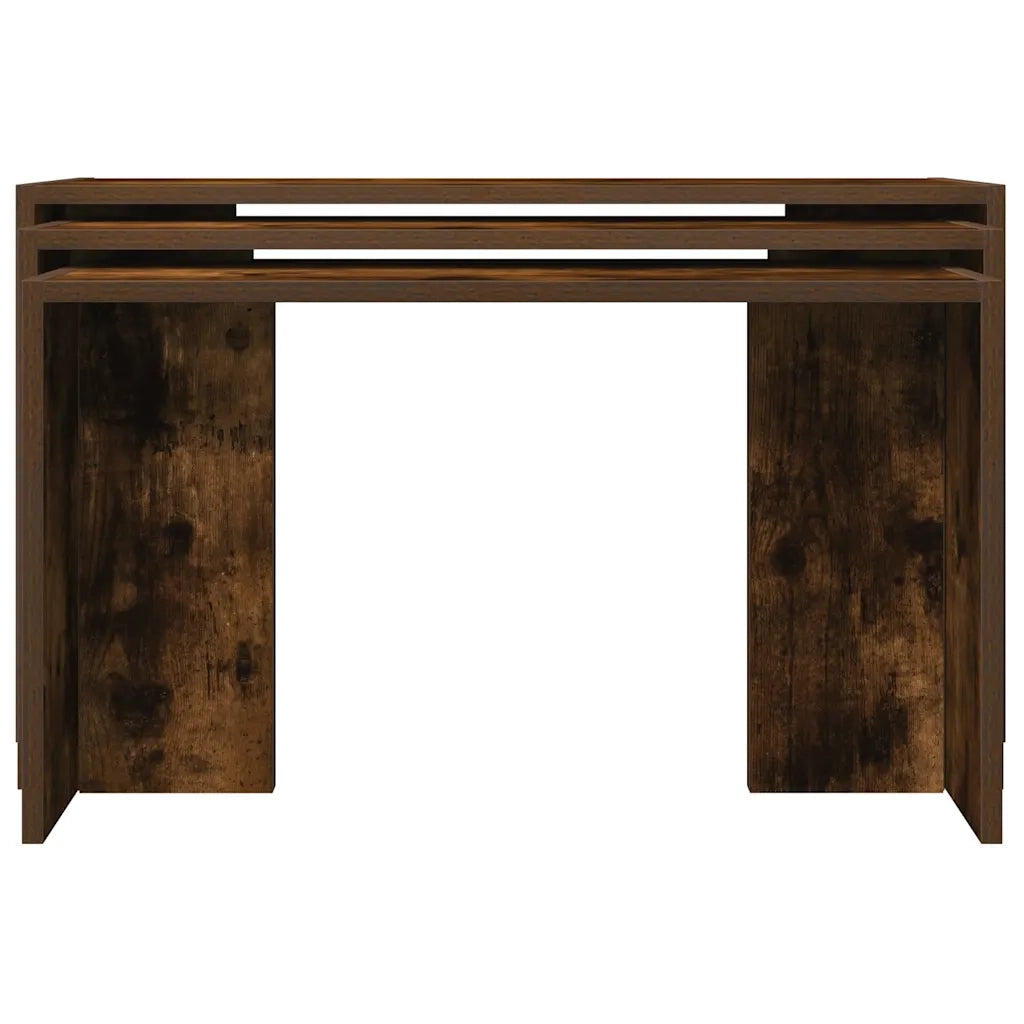 Tavolini Impilabili 3 pz Rovere Fumo in Legno Multistrato 858537