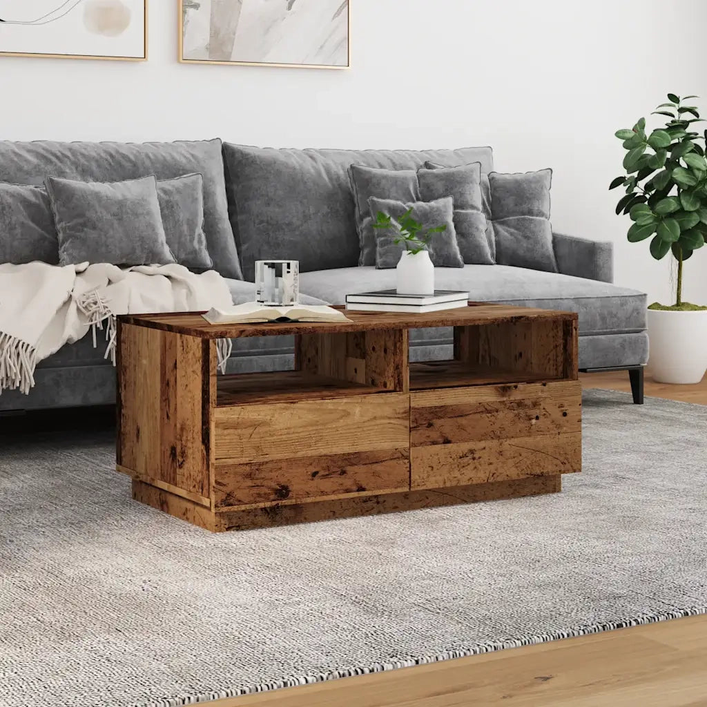 Tavolino da Salotto con Luci LED Legno Antico 90x49x40 cm 857710
