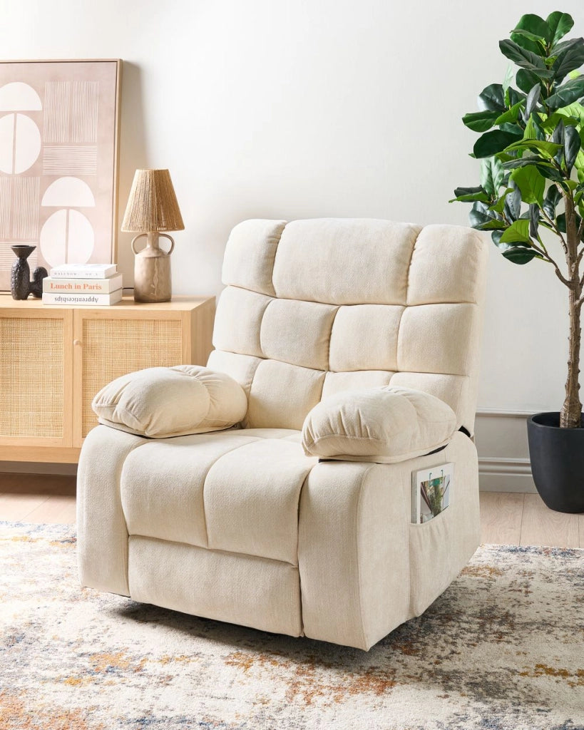 Poltrona reclinabile elettrica Poliestere beige chiaro Seduta singola imbottita con poggiapiedi Funzione di sollevamento Design moderno Relax