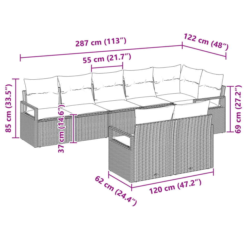 Set di divani da giardino  8 pezzi con cuscini marrone polyrattan