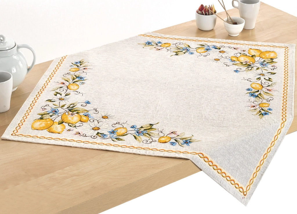 Tovaglia Copritavolo Centrino Runner Tavola Fantasia Estate Limoni Made In Italy - 90x90 - Limoni