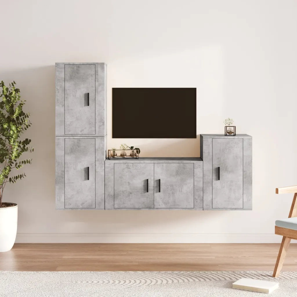 Set di Mobili Porta TV 4 pz Grigio Cemento in Legno Multistrato 3188610