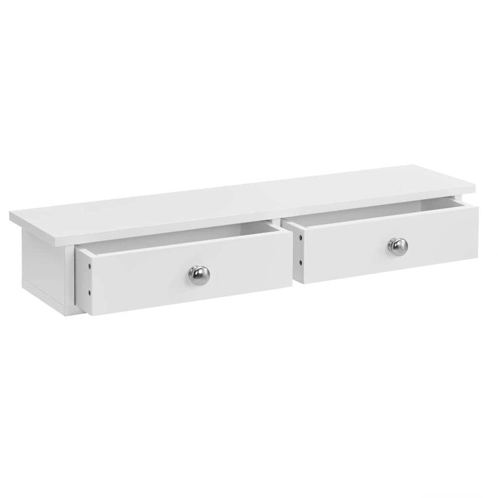 Mensola da parete con 2 cassetti contenitore armadietto portachiavi portachiavi MDF laccato bianco 10 x 60 x 15 cm 03_0001709