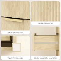 Cassettiera con 4 Cassetti Scanalati e Maniglie Dorate, 70x38x93 cm, Legno Naturale