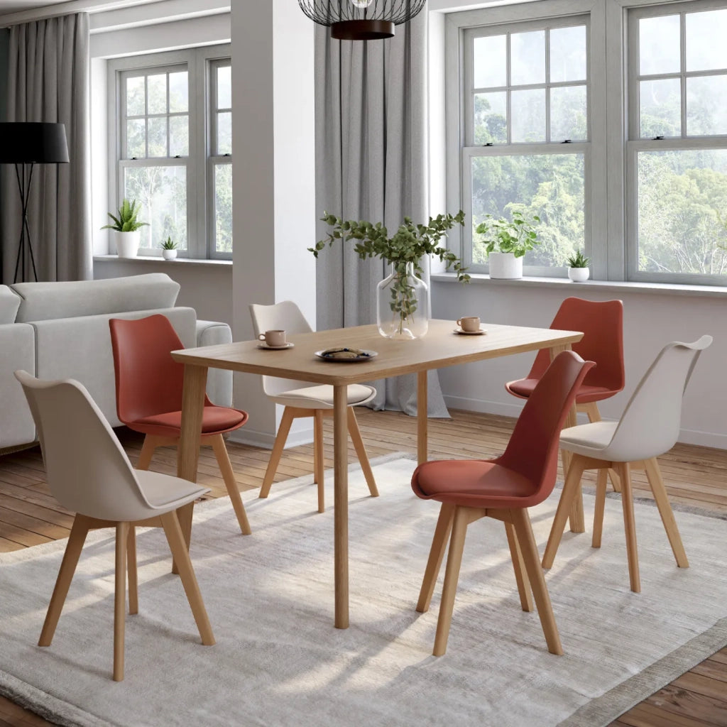 IDMarket - Lote de 6 sillas escandinavas SARA - mezcla de terracota x3 y beige x3