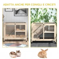 Conigliera in Legno a 2 Piani con Casetta, Rampa e Vassoio Estraibile, 91.5x53.3x73cm