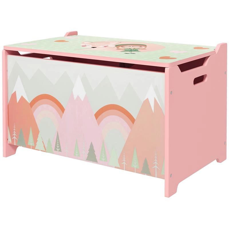 BAULE PORTAGIOCHI PER BAMBINI CON COPERCHIO E CERNIERA DI SICUREZZA IN MDF, 60X37X39CM, ROSA