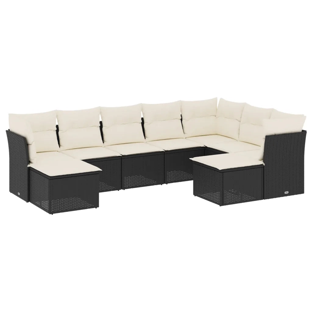 Set Divani da Giardino 9 pz con Cuscini Nero in Polyrattan 3218566