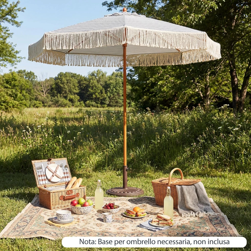 Ombrellone da Spiaggia 200 cm, 6 Stecche in Alluminio, Portatile con Decorazioni, Impermeabile Anti-UV, Antivento per Spiaggia Piscina Cortile (Bianco+Blu)