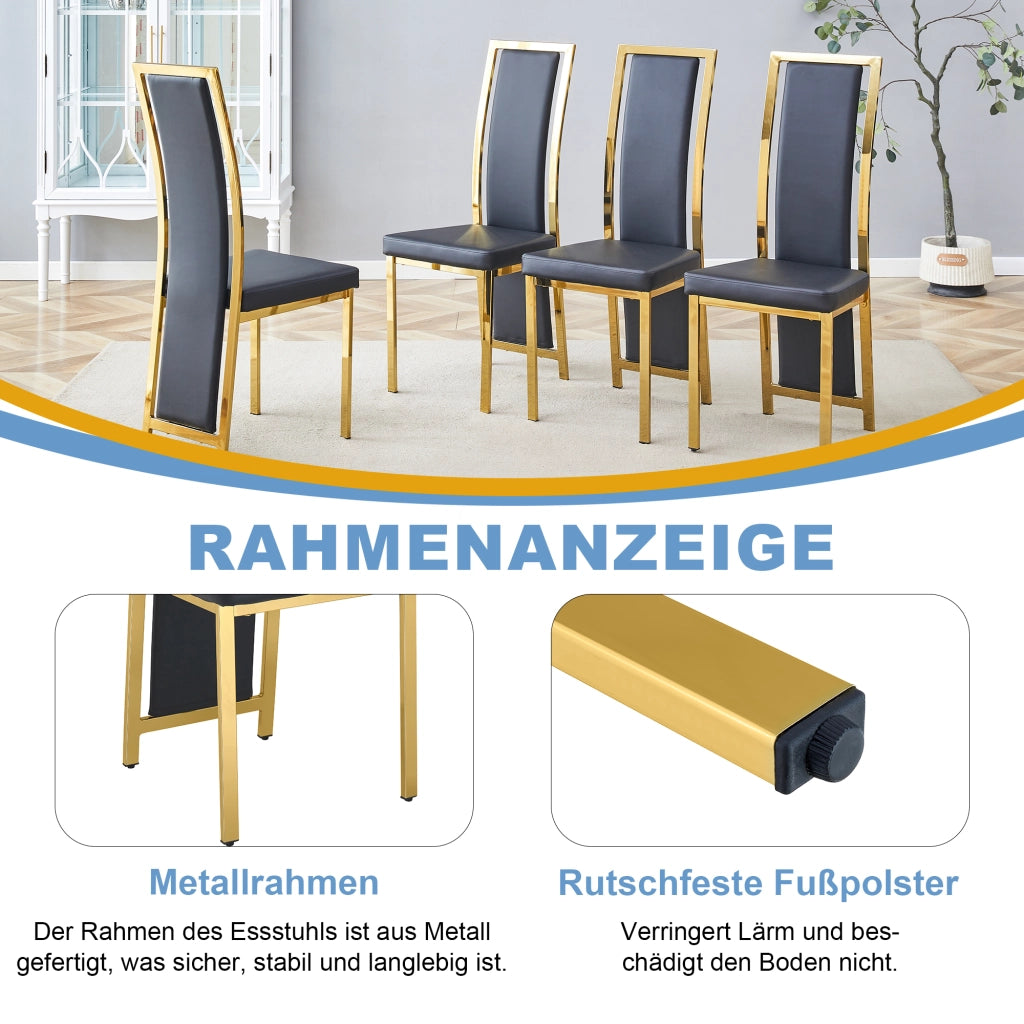 SEDIA da pranzo 109 cm in PU Nero e Metallo Oro Set da 2 pezzi