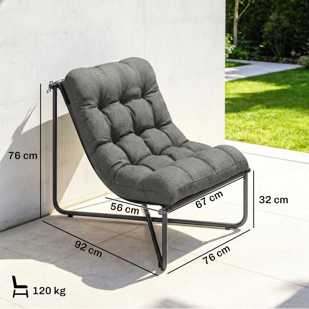 Poltrona da giardino ergonomica ¨C zephmum ¨C Grigio scuro con cuscini e struttura in acciaio 100x80x100