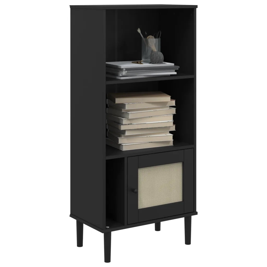 Credenza SENJA Aspetto Rattan Nera 60x35x130 cm Legno Pinocod mxl 132084