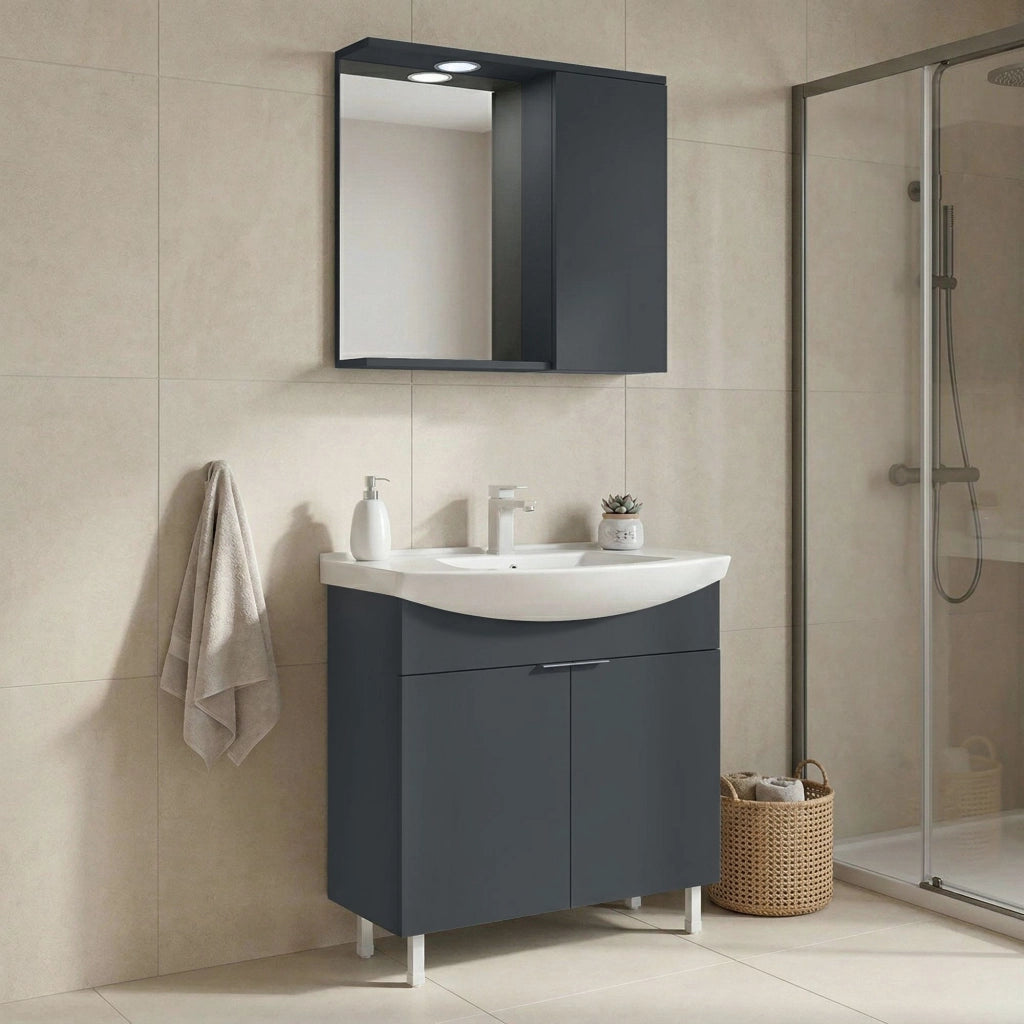 Set mobile lavabo con specchio (2 pezzi) "Purus 80" - 80 x 50 x 83 cm - Antracite opaco
