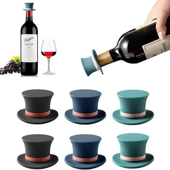 Stopperi per vino, set decorativo di stopperi e tappi in silicone riutilizzabili, 6 pezzi, con accessori per sigillare e conservare le bottiglie di vino