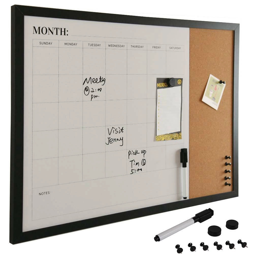 Bacheca Memo Lavagna Magnetica e Sughero Combinata 60x40cm con Accessori inclusi