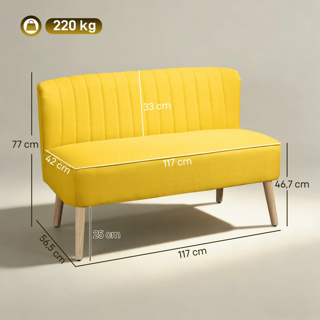 Divano 2 posti imbottito tessuto antimacchia ¨C zephmum ¨C giallo 117x56.5x77 cm