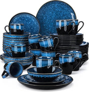 Set di Cucina 48 pezzi - Piatto da Tavola Blu Celeste in Porcellana - Tavola da Pranzo, Tavola da Dessert, Piatti e Tazze - Progettato Unico - Resistente al Forno