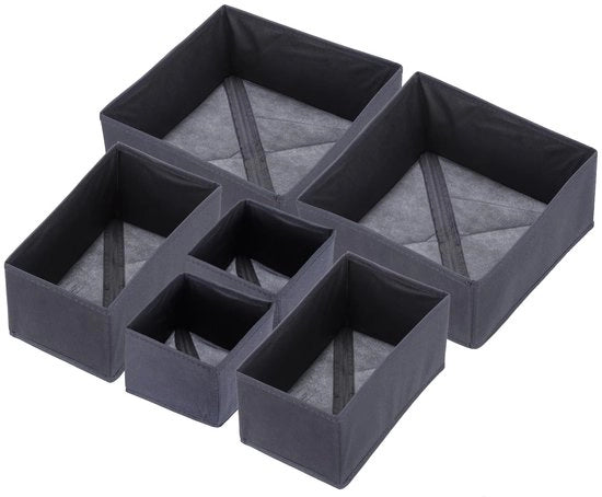 Set di Cestini Opachi con 6 Compartimenti per la Conservazione di Stoffe, Calze, Sottovesti, Accessori di Carreggiata, Organizzatore, Cestini per la Conservazione di Abiti, Calze, Sciarpe, Cravatte in Colorazione Grigia Scuro
