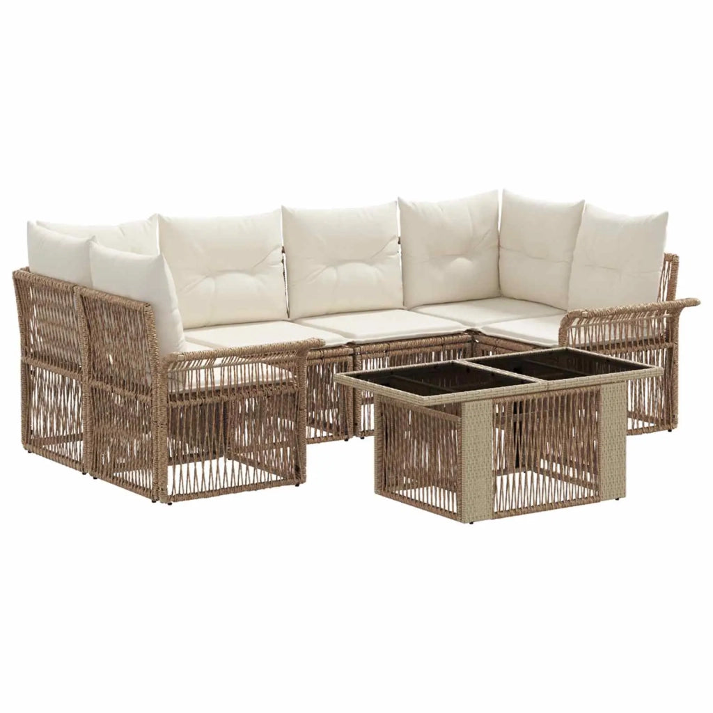 Set Divano da Giardino 7 pz Beige e Bianco Crema polyrattan 3436599