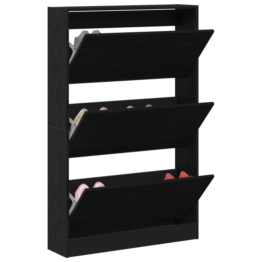 Armadio per scarpe Nero Rovere 80x21x125,5 cm in Legno ingegnerizzato
