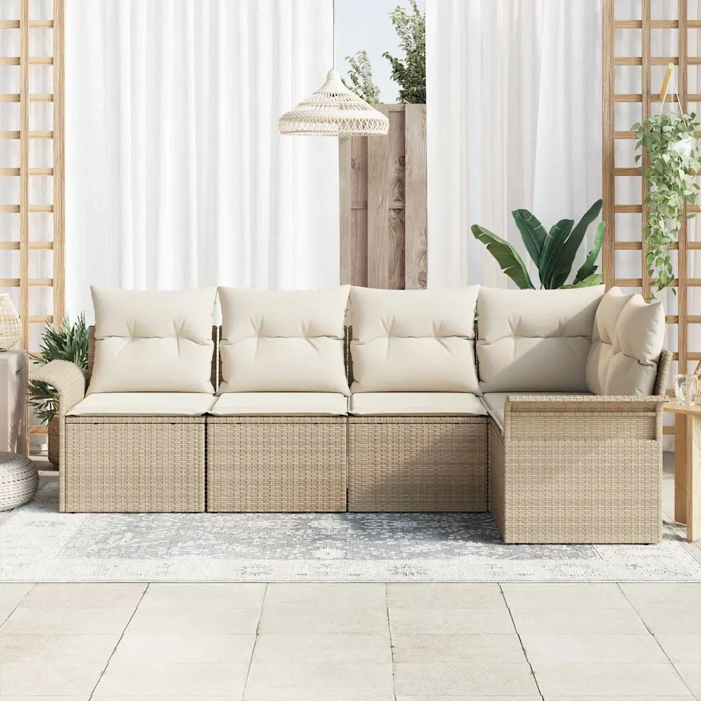 Set Divano da Giardino con archiviazione 5 pcs Beige polyrattan 3354030