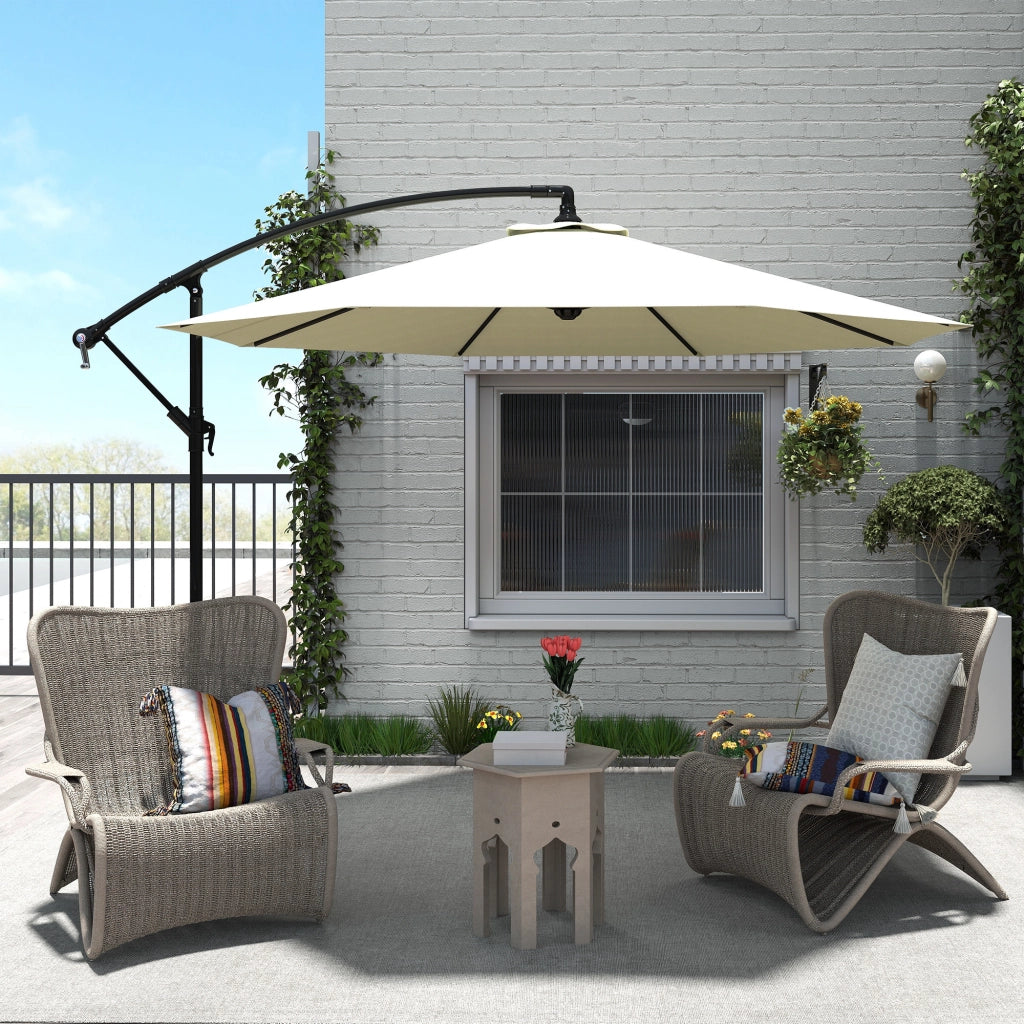 Ombrellone Decentrato da Giardino con Base a Croce Inclusa, in Metallo e Poliestere, 3x2.5 m, Beige