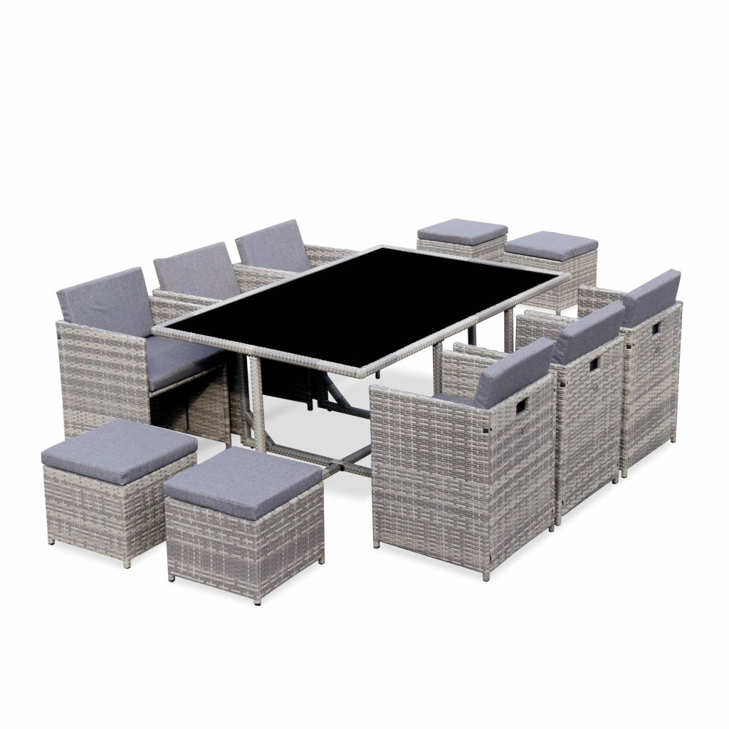 Set tavolo da giardino in resina intrecciata con 6-10 posti, scala di