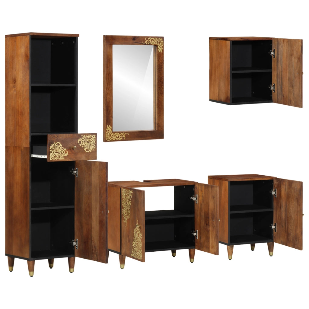 Set di Mobili per Bagno  da 5 Pezzi in Legno Massello di Mango