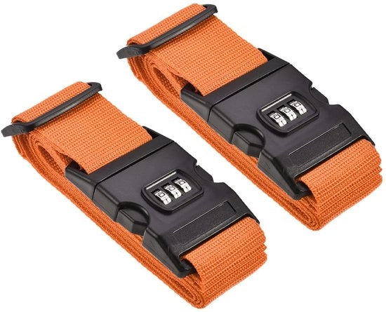 Accessori per valigia, 2 pezzi, cinture per valigia, combinazione di viaggio, regolabile, accessori per bagaglio, con chiusura a gomito, per valigia (199 x 5 cm, arancione)