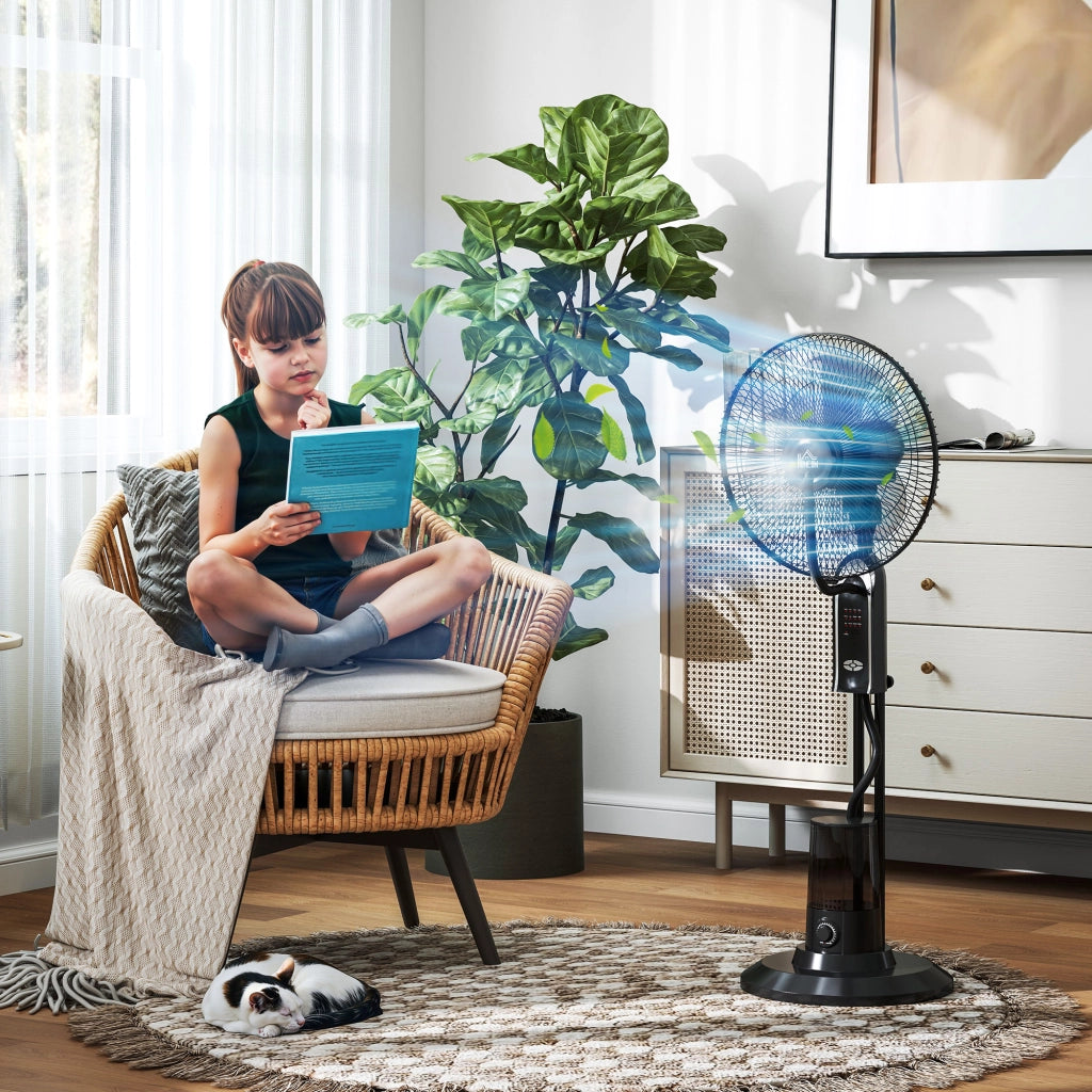 Ventilatore Nebulizzatore Regolabile 3 Velocit¨¤ e 3 Modalit¨¤, Oscillazione a 75¡ã, Telecomando, Nero