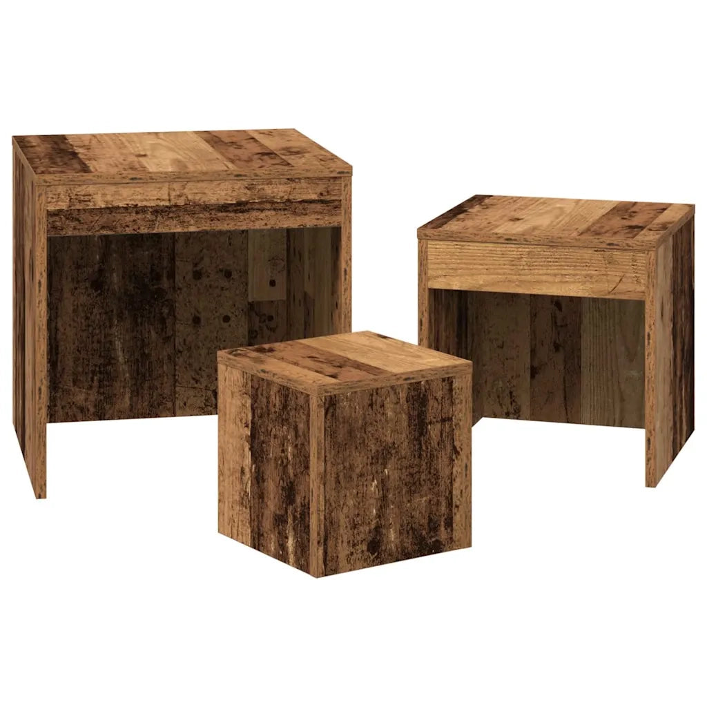 Tavolini Impilabili 3 pz | Tavolo laterale Legno Antico in Legno Multistrato