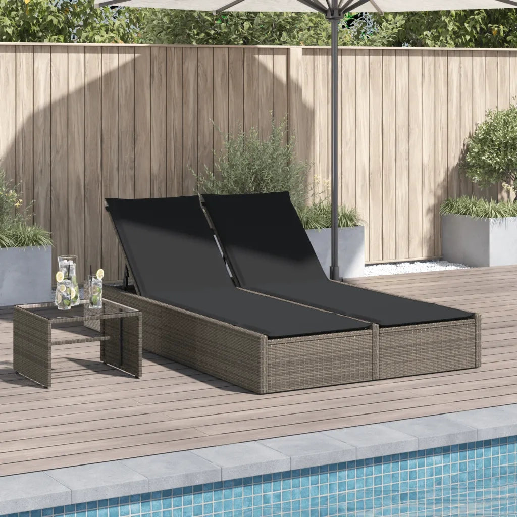 Lettino Prendisole | Sdraio da giardino | Lettino da sole Doppio con Cuscini Grigio in Polyrattan