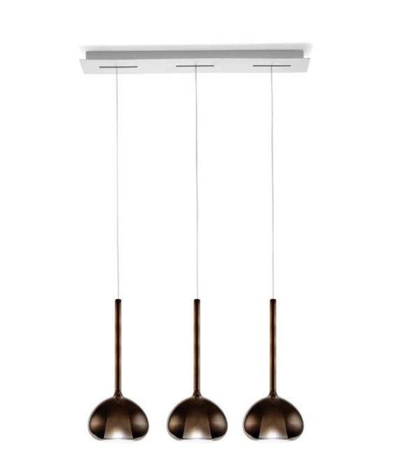 BEBA LAMPADARIO A SOSPENSIONE 3 LUCI LINEARE VETRI GRANDI BRONZO ATTACCO G9 VETRI D.20CM