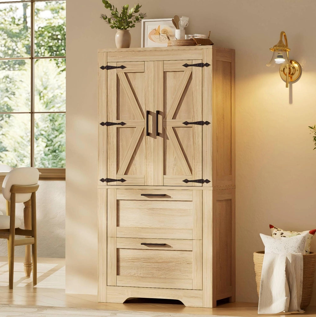 Mobile alto rustico con 2 cassetti e ripiani regolabili 60x30x128 cm