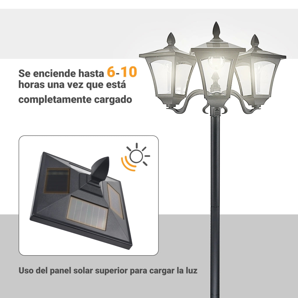 Lampione Solare da Giardino con 3 Luci LED ¨C Xylo ¨C Nero IP44 51,5x47x182,5cm