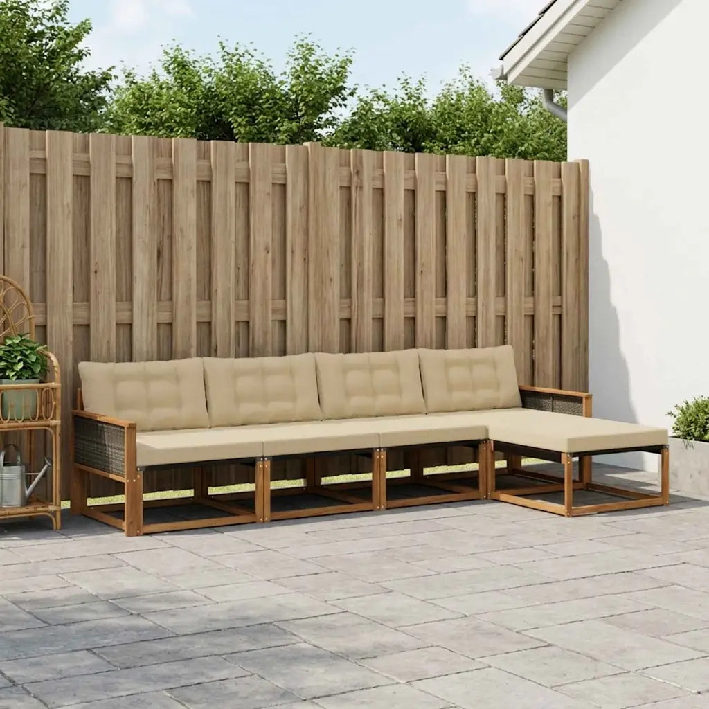 Set di divani da esterno con cuscino 5 pcs Naturale e Beige