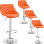 Sgabelli cucina, Sgabelli da Bar Set di 4, Sedia da Bar Girevole Regolabile in Altezza, con Schienale Poggiapiedi, Sgabello in PU da Cucina, Arancione, BH30or-4
